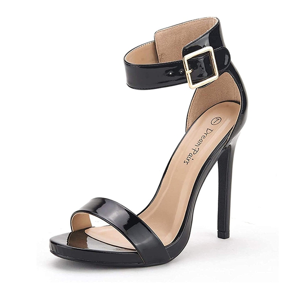 Open Toe Stiletto Heel Sandals - BLACK PAT -  0